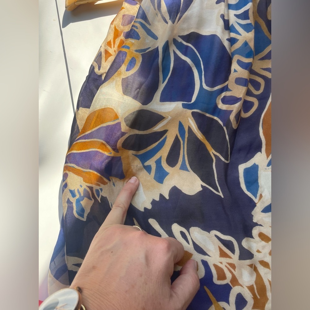 bellambra silk blend made in italy Floral Halter Neck Women Top - Blue and Brown - Picture 7 of 8